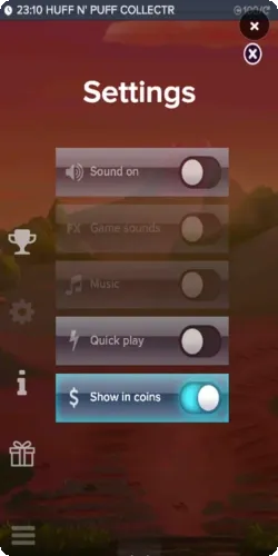 Huff n' puff collectr game settings menu